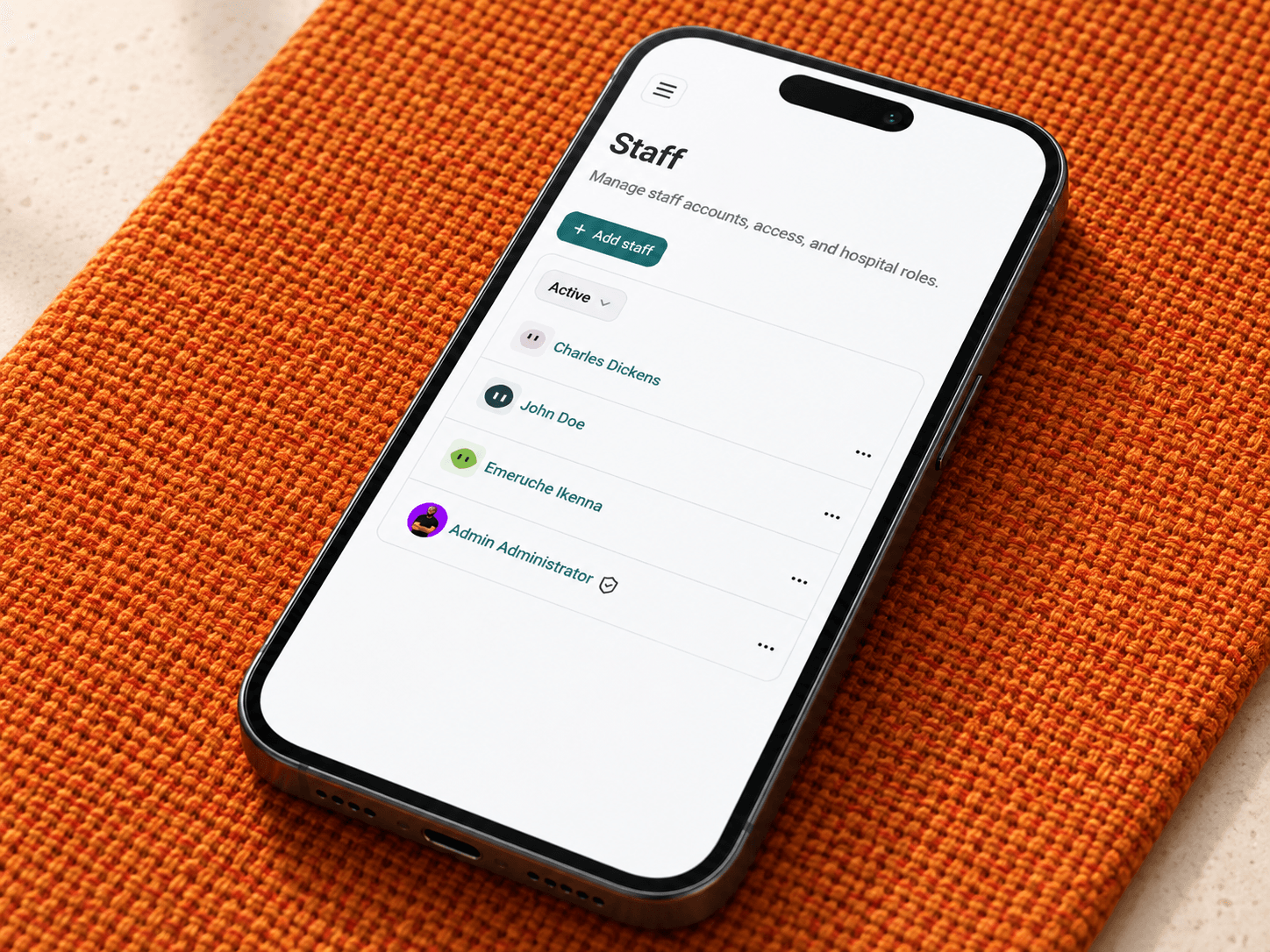 CuboidOS staff management interface shown on a mobile phone